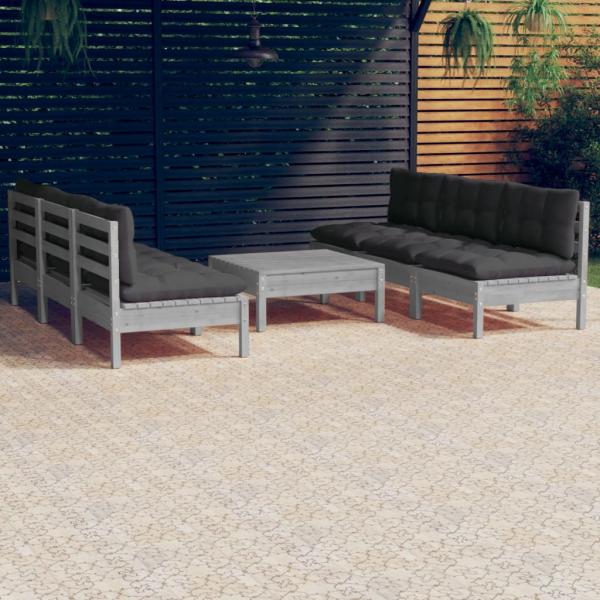 ARDEBO.de - 7-tlg. Garten-Lounge-Set mit Anthrazit Kissen Kiefernholz