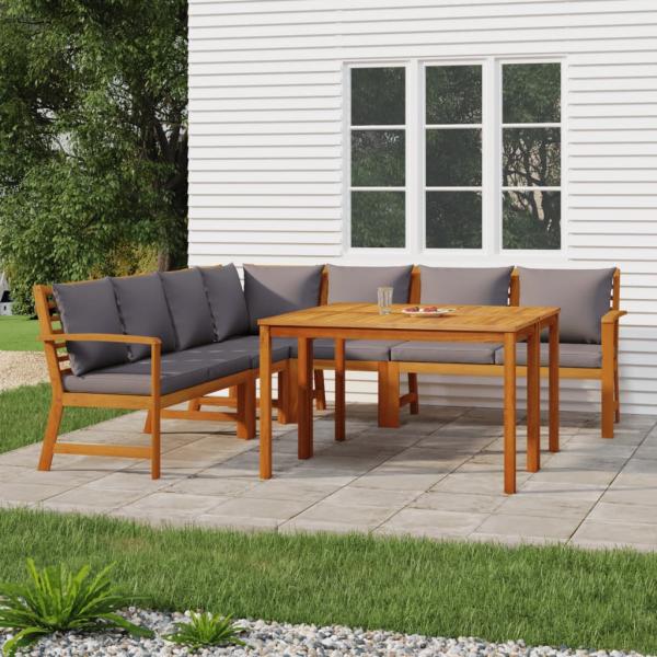 ARDEBO.de - 7-tlg. Garten-Essgruppe mit Kissen Massivholz Akazie
