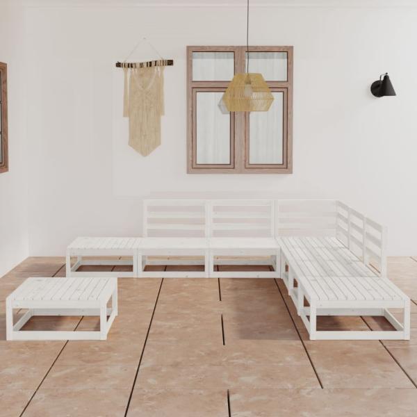 ARDEBO.de - 8-tlg. Garten-Lounge-Set Weiß Massivholz Kiefer