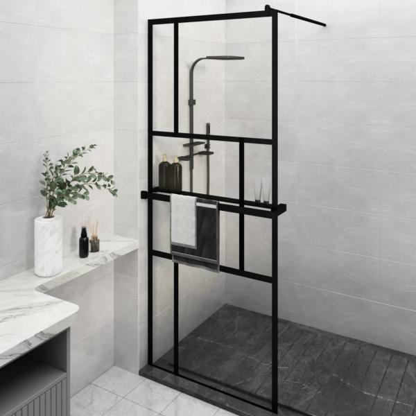 ARDEBO.de - Duschwand mit Ablage für Walk-In-Dusche Schwarz 80x195 cm ESG