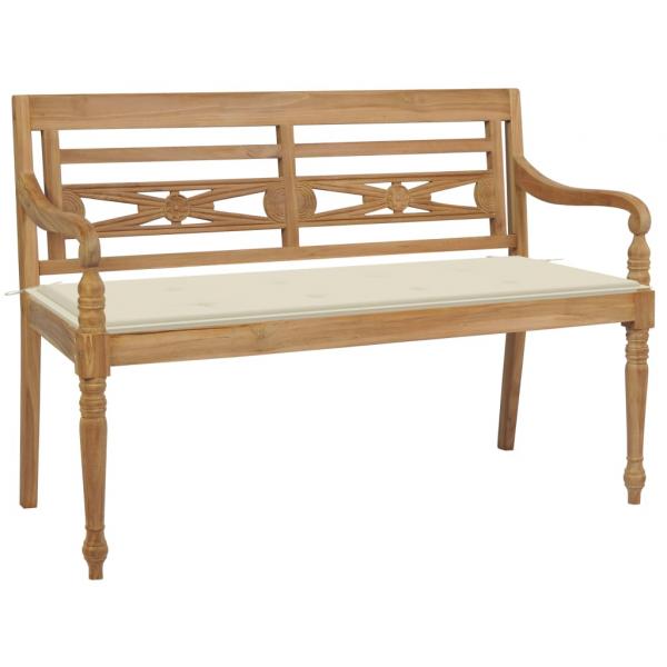 ARDEBO.de - Batavia-Gartenbank mit Cremeweißem Kissen 120cm Teak Massivholz