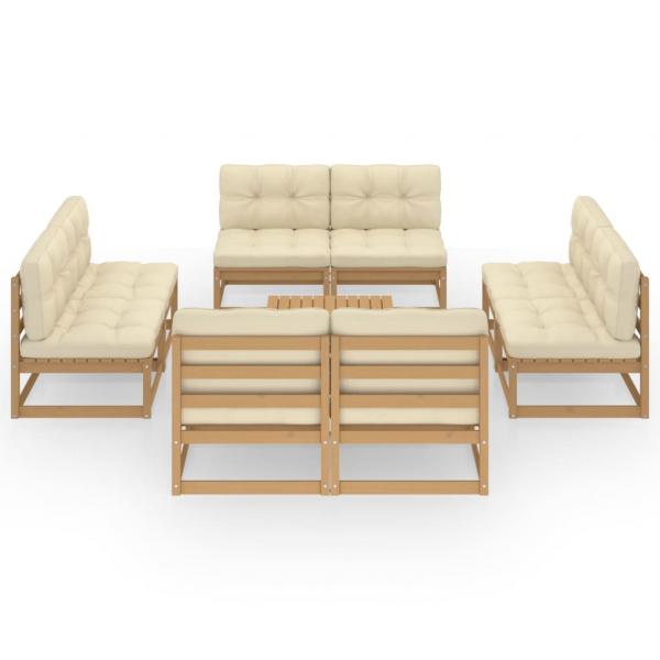 9-tlg. Garten-Lounge-Set mit Kissen Kiefer Massivholz