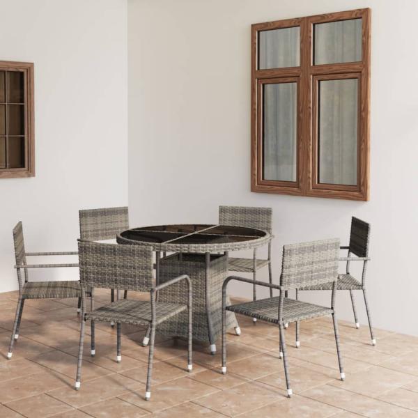 ARDEBO.de - 7-tlg. Garten-Essgruppe Poly Rattan Anthrazit und Grau