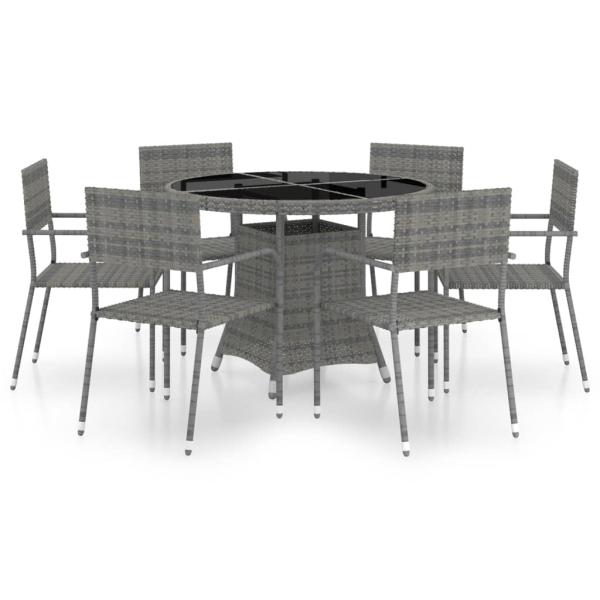 7-tlg. Garten-Essgruppe Poly Rattan Anthrazit und Grau