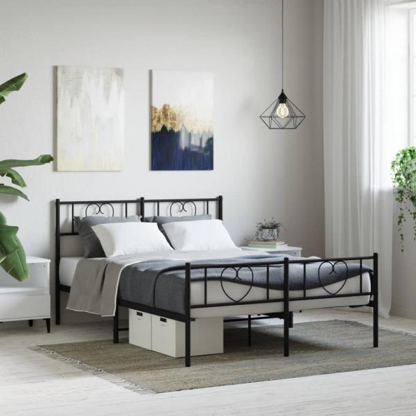 ARDEBO.de - Bettgestell mit Kopf- und Fußteil Metall Schwarz 140x190 cm