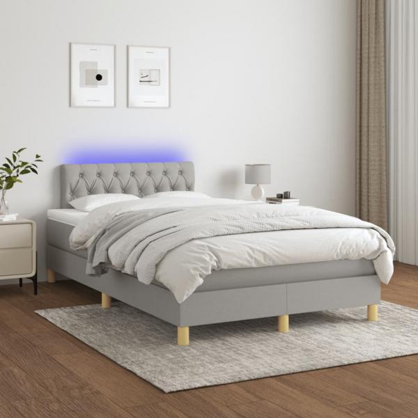 Boxspringbett mit Matratze & LED Hellgrau 120x190 cm Stoff
