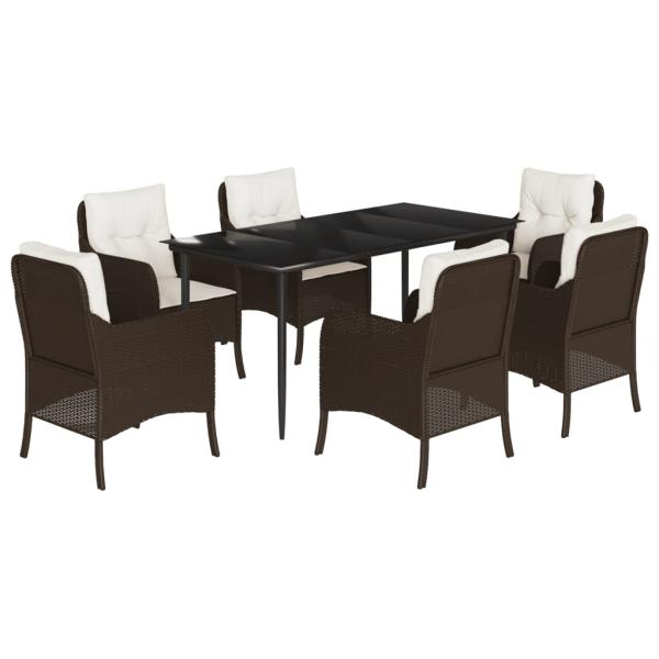 7-tlg. Garten-Essgruppe mit Kissen Braun Poly Rattan