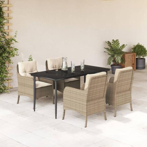 ARDEBO.de - 5-tlg. Garten-Essgruppe mit Kissen Beige Poly Rattan