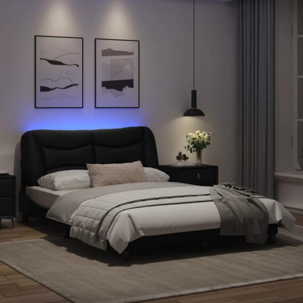Bettgestell mit LED Schwarz 140x200 cm Kunstleder