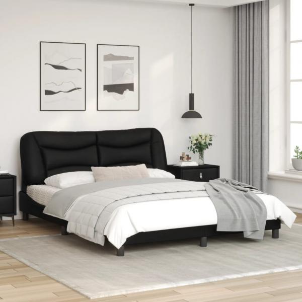Bettgestell mit LED Schwarz 160x200 cm Kunstleder