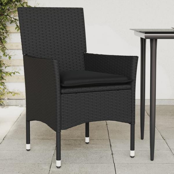 ARDEBO.de - Gartenstühle mit Kissen 2 Stk. Schwarz Poly Rattan