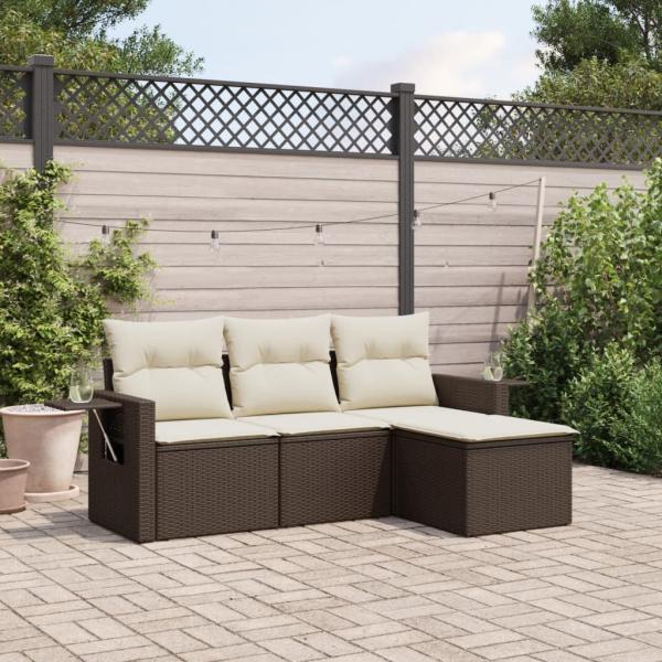 ARDEBO.de - 4-tlg. Garten-Sofagarnitur mit Kissen Braun Poly Rattan