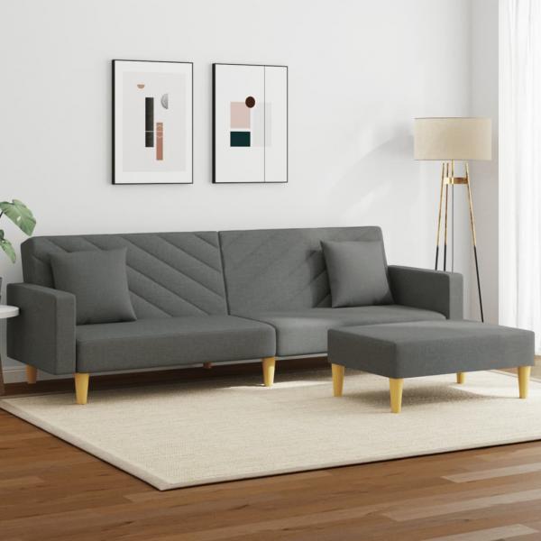 ARDEBO.de - Schlafsofa 2-Sitzer mit Kissen und Fußhocker Dunkelgrau Stoff