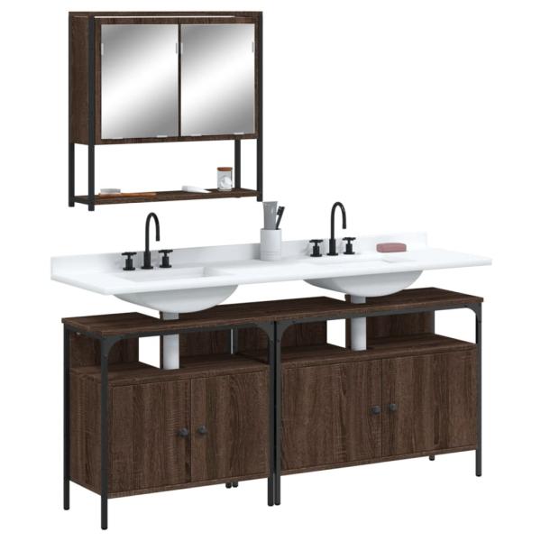 ARDEBO.de - 3-tlg. Badmöbel-Set Braun Eichen-Optik Holzwerkstoff