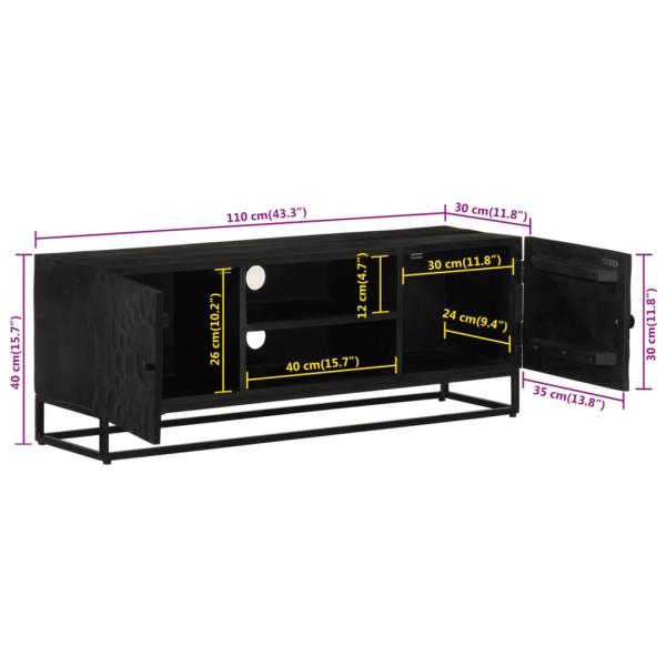 ARDEBO.de - TV-Schrank Schwarz 110x30x40 cm Massivholz Mango und Eisen