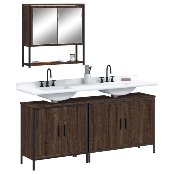 ARDEBO.de - 3-tlg. Badmöbel-Set Braun Eichen-Optik Holzwerkstoff