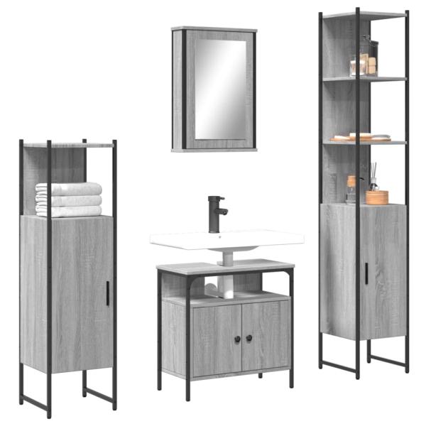 ARDEBO.de - 4-tlg. Badmöbel-Set Grau Sonoma Holzwerkstoff