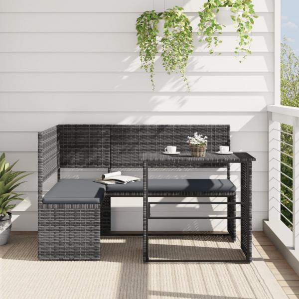 ARDEBO.de - Gartensofa in L-Form mit Tisch und Kissen Grau Poly Rattan