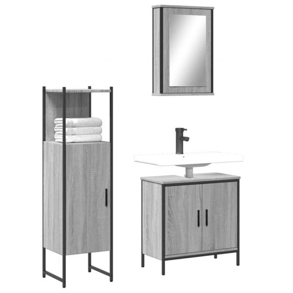ARDEBO.de - 3-tlg. Badmöbel-Set Grau Sonoma Holzwerkstoff