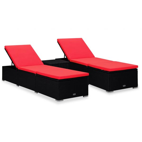ARDEBO.de - 3-tlg. Garten-Sonnenliegen mit Teetisch Poly Rattan Schwarz