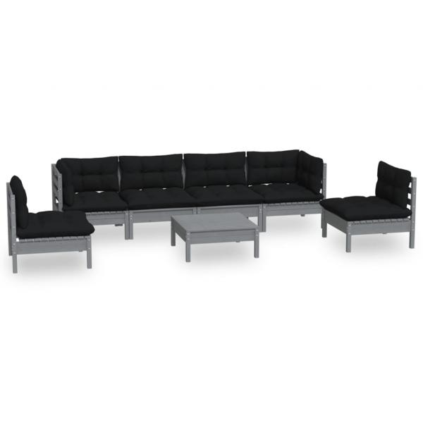 7-tlg. Garten-Lounge-Set mit Kissen Kiefer Massivholz
