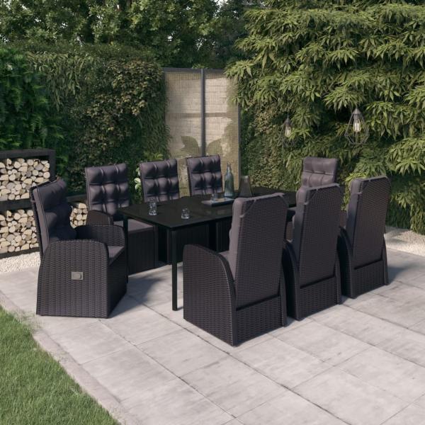 ARDEBO.de - 9-tlg. Garten-Essgruppe mit Kissen Schwarz