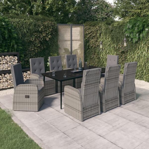 ARDEBO.de - 9-tlg. Garten-Essgruppe mit Auflagen Grau