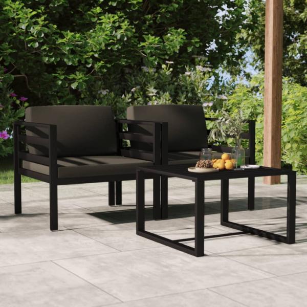 ARDEBO.de - 3-tlg. Garten-Lounge-Set mit Kissen Aluminium Anthrazit