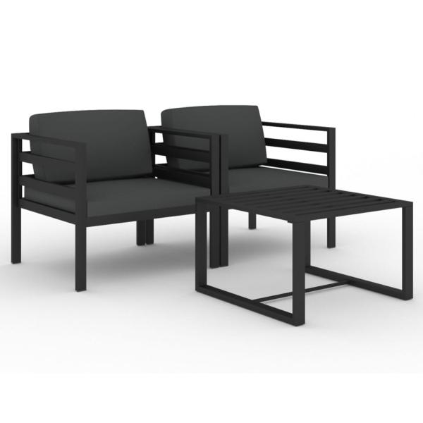 3-tlg. Garten-Lounge-Set mit Kissen Aluminium Anthrazit