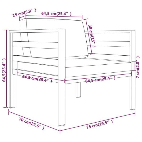 3-tlg. Garten-Lounge-Set mit Kissen Aluminium Anthrazit