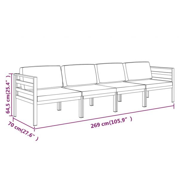 4-tlg. Garten-Lounge-Set mit Kissen Aluminium Anthrazit
