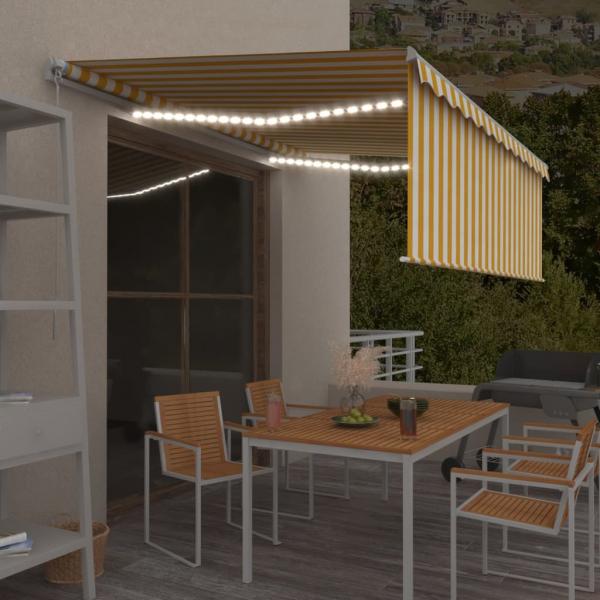 ARDEBO.de - Markise Manuell Einziehbar mit Rollo & LED 4x3 m Gelb & Weiß