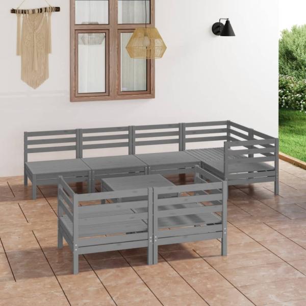 ARDEBO.de - 8-tlg. Garten-Lounge-Set Massivholz Kiefer Grau