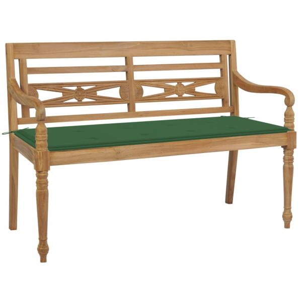 ARDEBO.de - Batavia-Gartenbank mit Grünem Kissen 120 cm Teak Massivholz