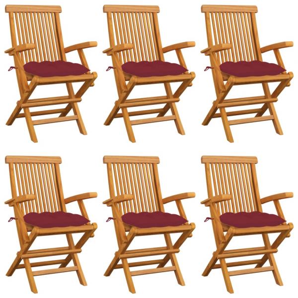 ARDEBO.de - Gartenstühle mit Weinroten Kissen 6 Stk. Massivholz Teak