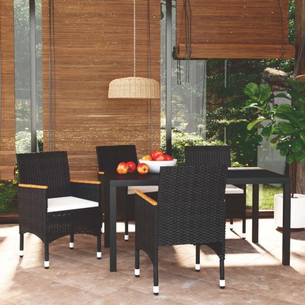 ARDEBO.de - 5-tlg. Garten-Essgruppe mit Kissen Poly Rattan Schwarz