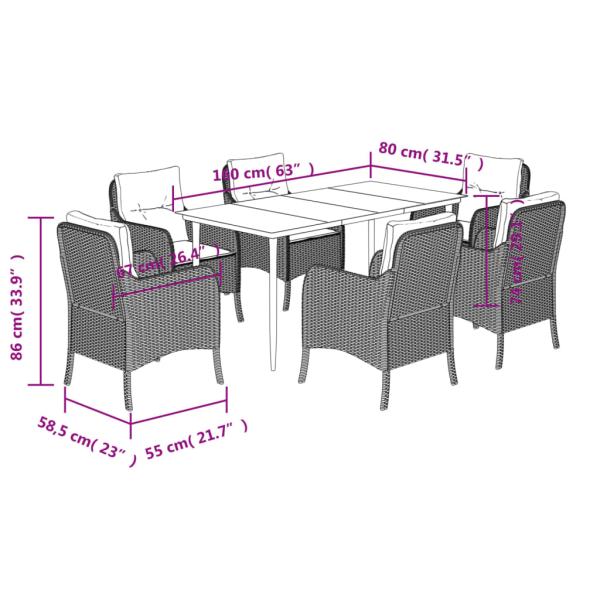 ARDEBO.de - 7-tlg. Garten-Essgruppe mit Kissen Beige Poly Rattan
