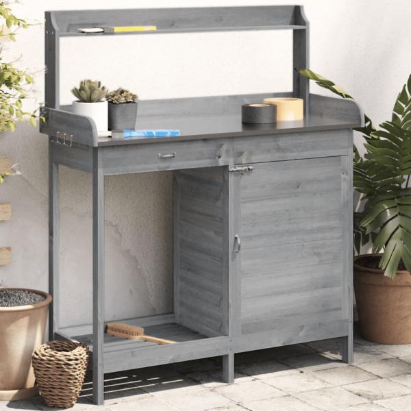 ARDEBO.de - Pflanztisch mit Schrank Grau 110,5x45x124,5 cm Massivholz Tanne