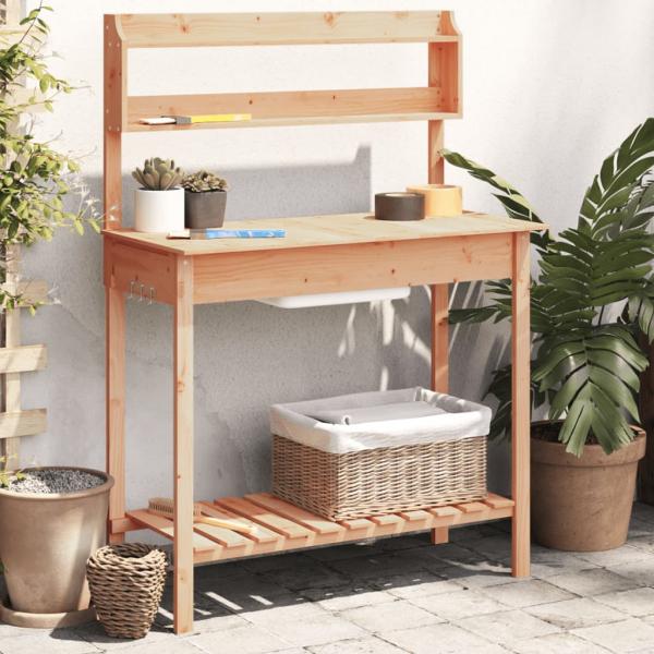ARDEBO.de - Pflanztisch mit Waschbecken 147,5x44x139,5 cm Massivholz Tanne