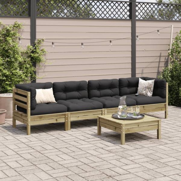 5-tlg. Garten-Sofagarnitur mit Kissen Kiefernholz Imprägniert