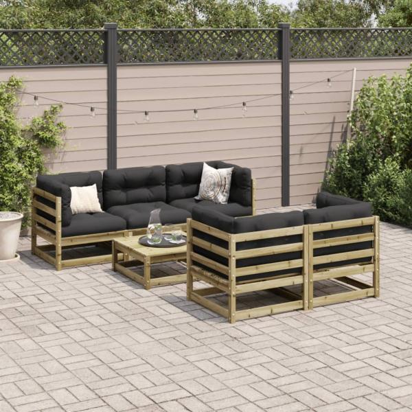 6-tlg. Garten-Sofagarnitur mit Kissen Kiefernholz Imprägniert