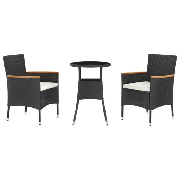 ARDEBO.de - 3-tlg. Garten-Bistro-Set mit Kissen Schwarz Poly Rattan