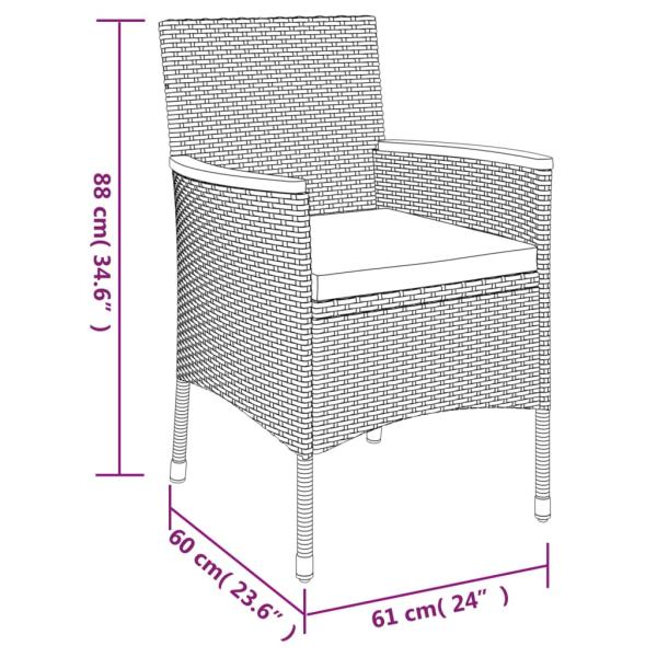 3-tlg. Garten-Bistro-Set mit Kissen Schwarz Poly Rattan