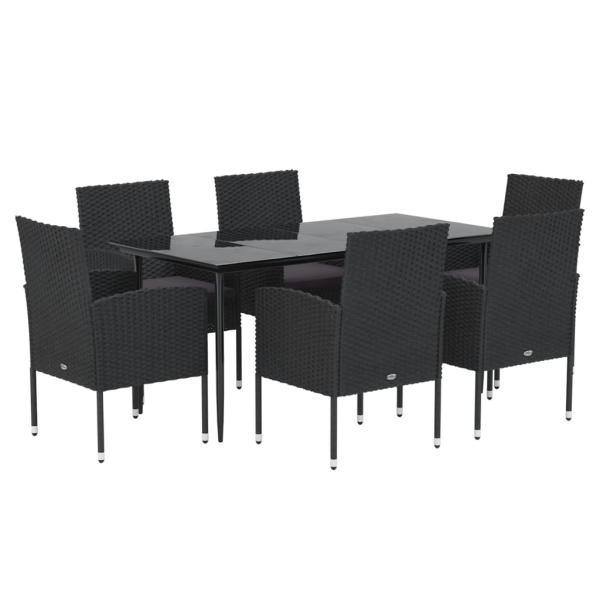 ARDEBO.de - 7-tlg. Garten-Essgruppe mit Kissen Schwarz Poly Rattan