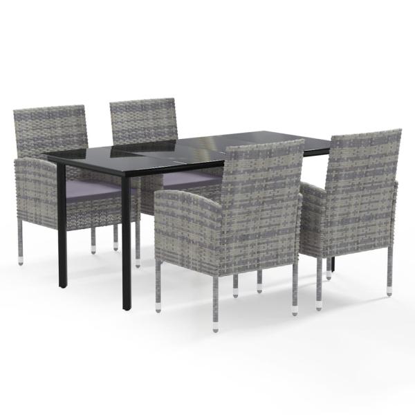 5-tlg. Garten-Essgruppe mit Kissen Anthrazit Poly Rattan