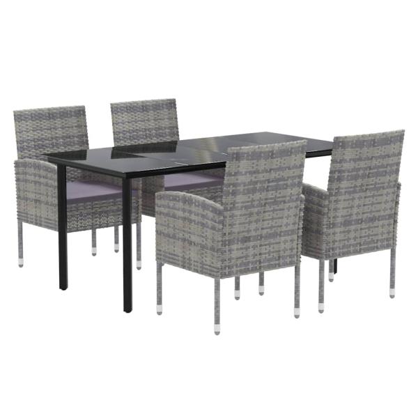 5-tlg. Garten-Essgruppe mit Kissen Anthrazit Poly Rattan