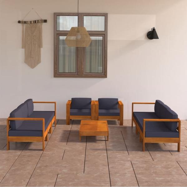 ARDEBO.de - 8-tlg. Garten-Lounge-Set mit Dunkelgrauen Auflagen Akazienholz