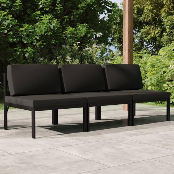 ARDEBO.de - Gartensofa 3-Sitzer mit Kissen Aluminium Anthrazit