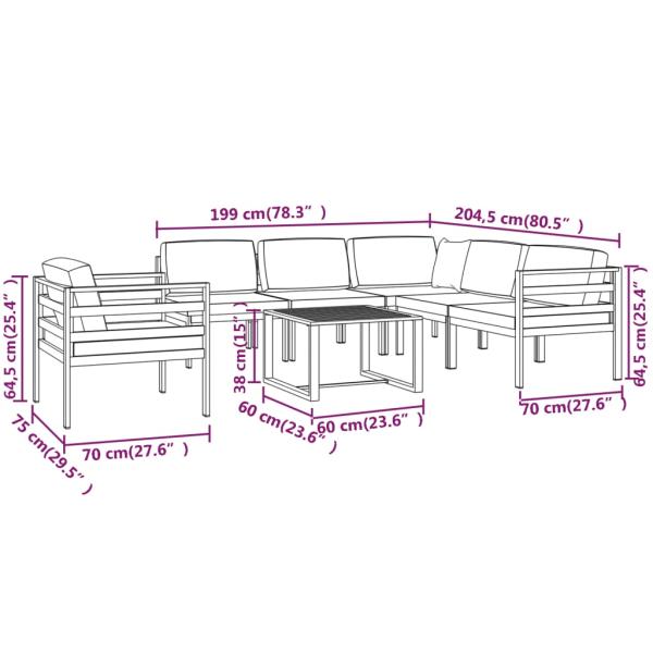 7-tlg. Garten-Lounge-Set mit Kissen Aluminium Anthrazit