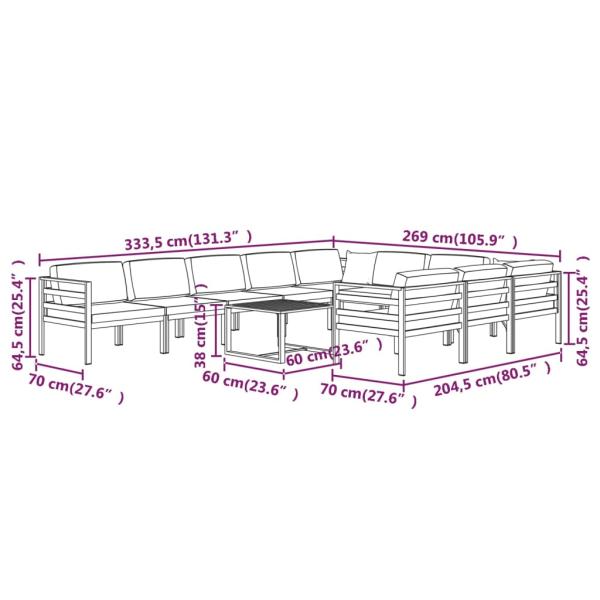 11-tlg. Garten-Lounge-Set mit Kissen Aluminium Anthrazit
